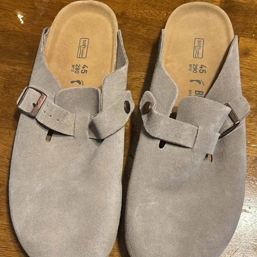 Birkenstock Taupe Suede Clogs